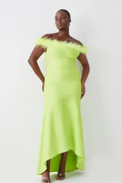 Karen Millen Plus Size Feather Detail Bandage Bardot Maxi Dress lime New
