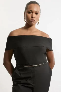 Karen Millen Plus Size Figure Form Bandage Off The Shoulder Knit Top black Fashion