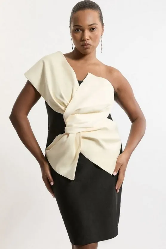 Karen Millen Plus Size Figure Form Bandage Dramatic Bow Detail Mini Dress mono Outlet