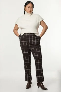 Karen Millen Plus Size Flannel Straight Leg Split Front Dress Pants brown Outlet