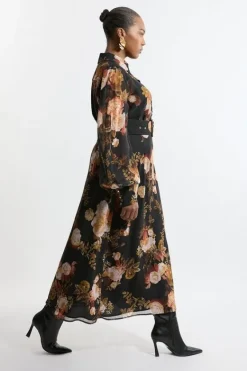 Karen Millen Plus Size Georgette Maxi Shirt Dress floral Best