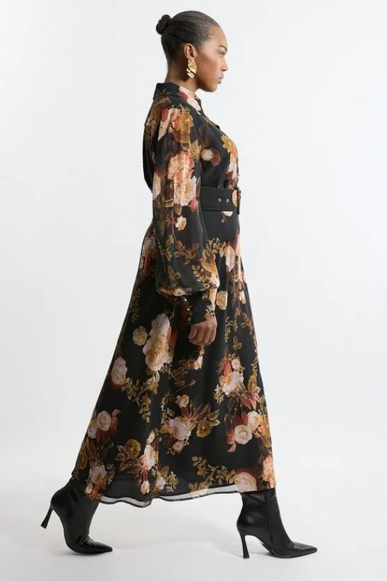 Karen Millen Plus Size Georgette Maxi Shirt Dress floral Best
