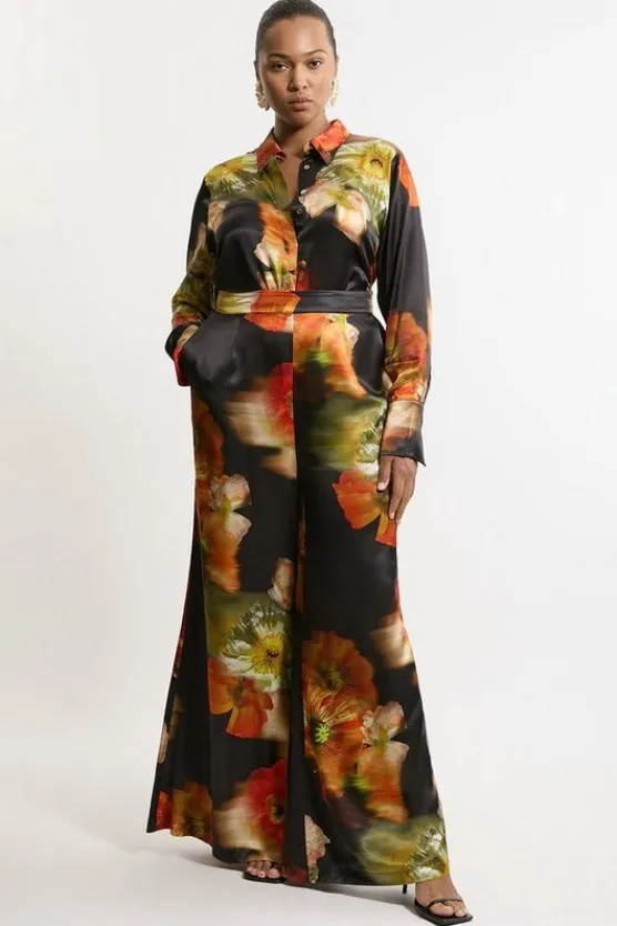 Karen Millen Plus Size Satin Woven Pants floral Sale