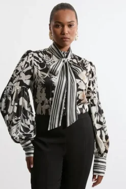 Karen Millen Plus Size Tie Neck Woven Blouse floral Best