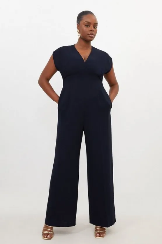 Karen Millen Plus Size Fluid Tailored Wide Leg Jumpsuit navy Hot
