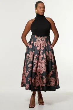 Karen Millen Plus Size Jacquard Woven Floral Maxi Skirt black Fashion