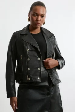 Karen Millen Plus Size Leather Military Biker black Hot