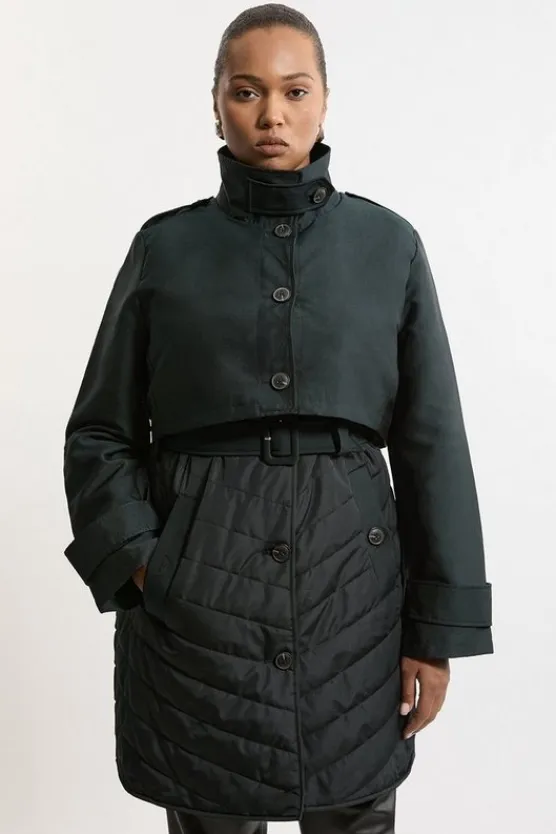 Karen Millen Plus Size Lightweight Padded Hybrid Short Trench Coat black New
