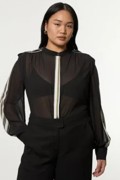 Karen Millen Plus Size Military Striped Balloon Sleeve Shirt mono Hot