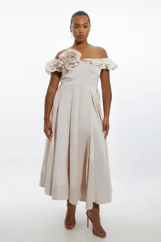 Karen Millen Plus Size Off The Shoulder Taffeta Woven Maxi Dress neutral Sale