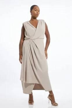 Karen Millen Plus Size OOTO Premium Viscose Jersey Draped Maxi Dress neutral Fashion
