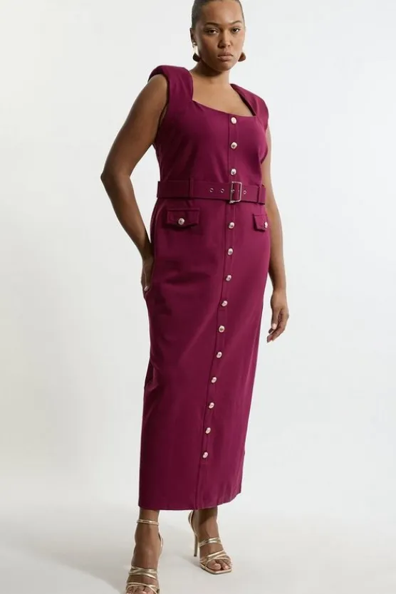 Karen Millen Plus Size Ponte Belted Cap Sleeve Midi Dress plum Online