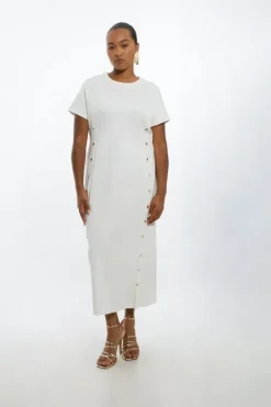 Karen Millen Plus Size Ponte Jersey Hardwear Detail Midi Dress ivory Clearance