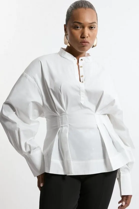 Karen Millen Plus Size Poplin Balloon Sleeve Pintuck Woven Shirt white Online