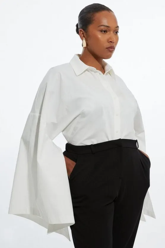 Karen Millen Plus Size Poplin Statement Sleeve Tailored Shirt ivory Sale
