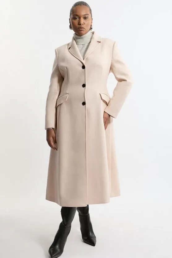 Karen Millen Plus Size Premium Italian Manteco Wool Full Skirted Tailored Midaxi Coat blush Fashion