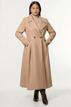 Karen Millen Plus Size Premium Italian Wool Blend Flared Skirt Midaxi Coat camel Fashion