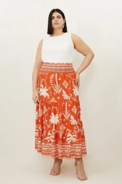 Karen Millen Plus Size Printed Viscose Woven Maxi Skirt orange Sale