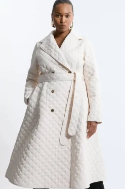 Karen Millen Plus Size Quilted Full Skirt Midi Coat cream Outlet