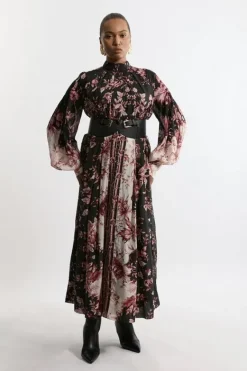Karen Millen Plus Size Silk Cotton Border Print Woven Maxi Dress floral Sale