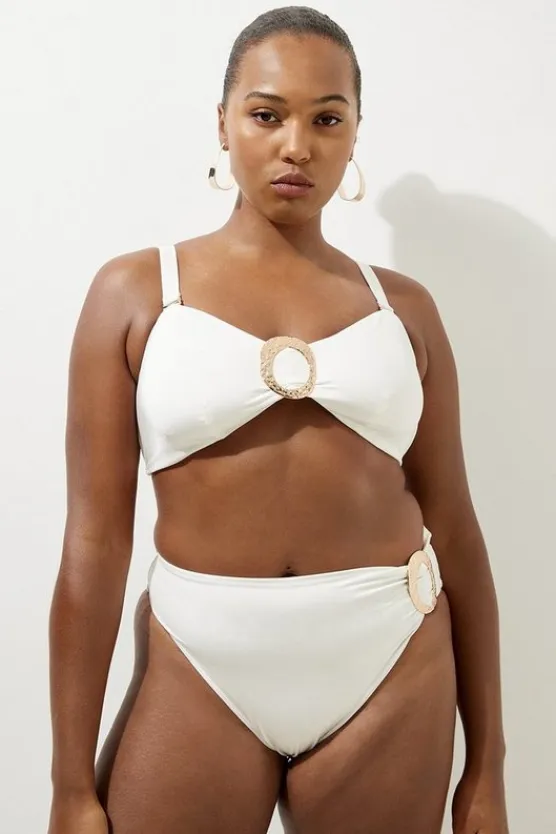 Karen Millen Plus Size Slinky Trim Detail Bikini Bottom cream Clearance