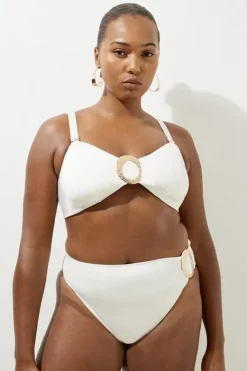 Karen Millen Plus Size Slinky Trim Detail Detachable Strap Bikini Top cream Hot