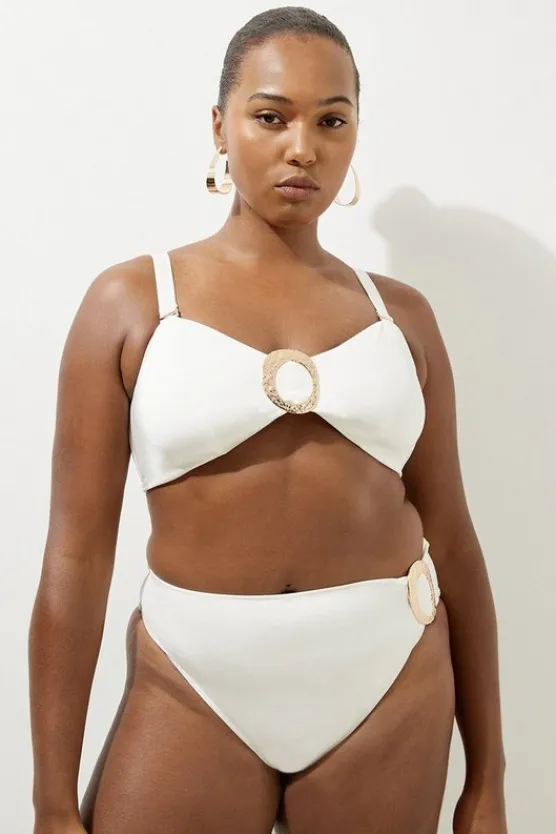Karen Millen Plus Size Slinky Trim Detail Detachable Strap Bikini Top cream Hot