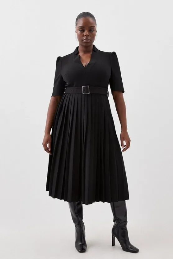 Karen Millen Plus Size Structured Crepe Forever Pleat Dress black Sale
