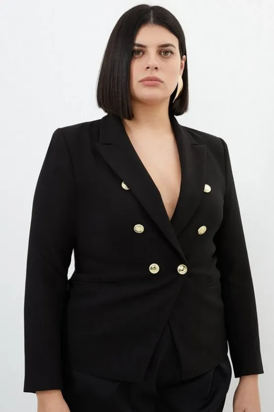 Karen Millen Plus Size Tailored Button Military Blazer black Hot