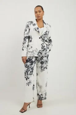 Karen Millen Plus Size Tailored Crepe Floral Slim Leg Dress Pants mono Fashion