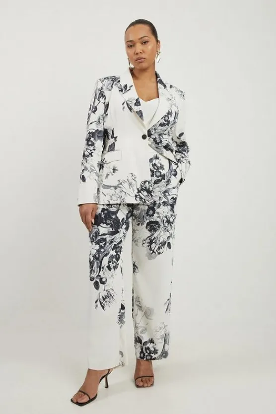 Karen Millen Plus Size Tailored Crepe Floral Slim Leg Dress Pants mono Fashion