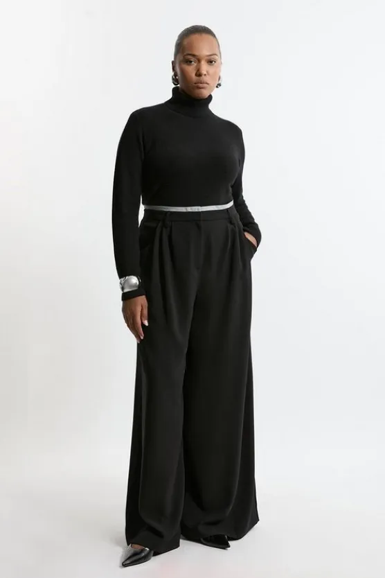 Karen Millen Plus Size Tailored Crepe Pleat Detail Wide Leg Pants black Outlet