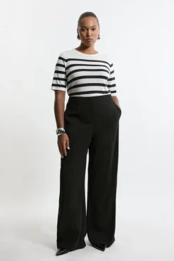 Karen Millen Plus Size Tailored Crepe Seam Detail Straight Leg Pants black Clearance