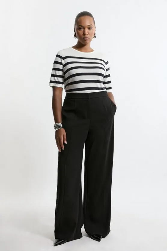 Karen Millen Plus Size Tailored Crepe Seam Detail Straight Leg Pants black Clearance