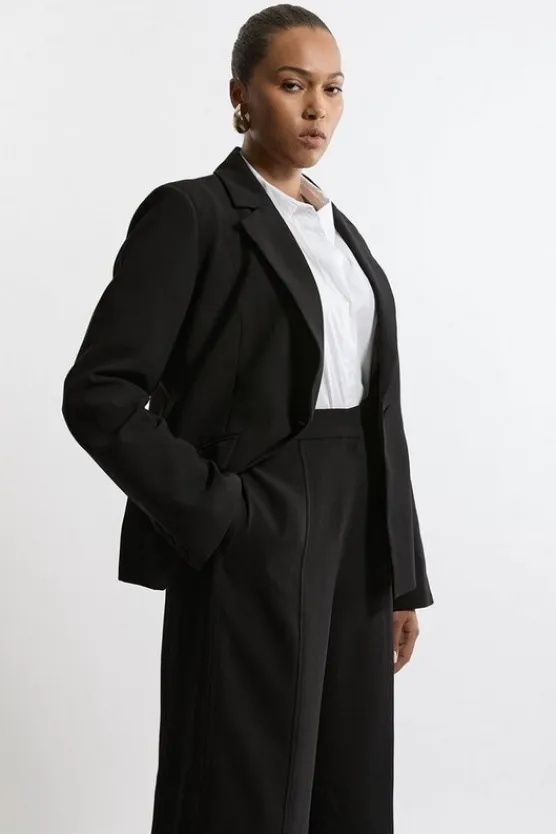 Karen Millen Plus Size Tailored Crepe Single Breasted Blazer Jacket black Outlet