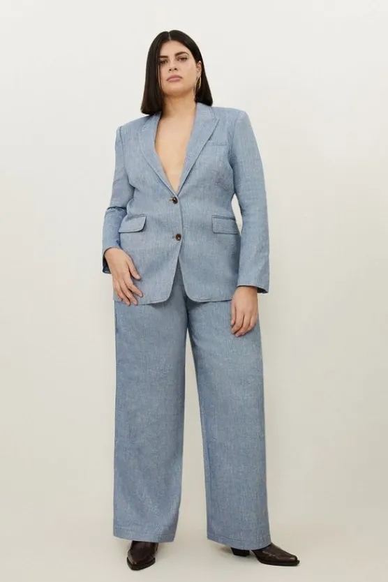Karen Millen Plus Size Tailored Denim Look Linen Wide Leg Pants blue Online