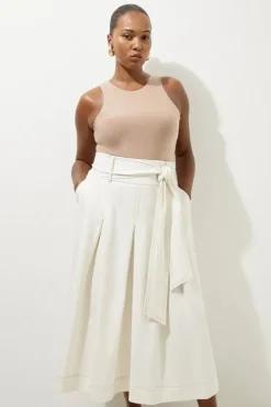 Karen Millen Plus Size Tailored Full Skirted Belted Maxi Skirt ivory Sale