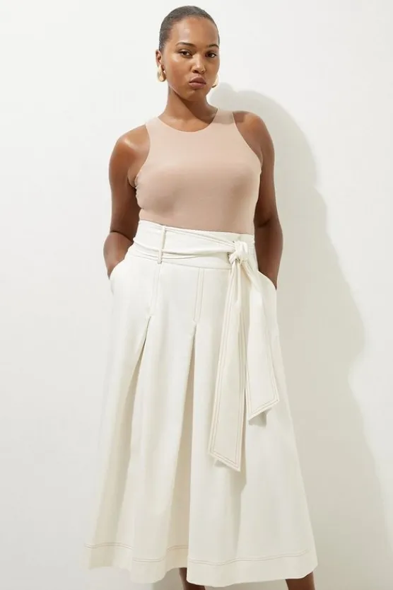 Karen Millen Plus Size Tailored Full Skirted Belted Maxi Skirt ivory Sale