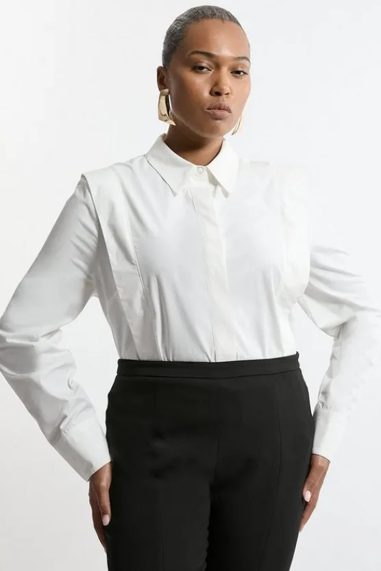 Karen Millen Plus Size Tailored Pin Tuck Waist Shirt ivory Hot