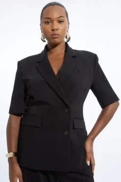Karen Millen Plus Size Tailored Short Sleeve Blazer Jacket black Hot