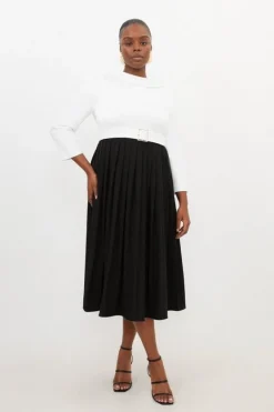 Karen Millen Plus Size Tailored Structured Crepe Turtleneck Pleated Dress mono Online