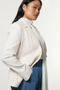 Karen Millen Plus Size Tailored Twill Single Breasted Jacket cream Fashion