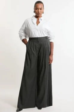 Karen Millen Plus Size Tailored Wide Leg Darted Pants darkgrey Outlet