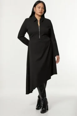 Karen Millen Plus Size Technical Crepe Tailored Metal Zip Detail High Low Midi Dress black Hot