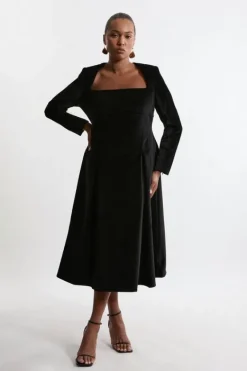 Karen Millen Plus Size Velvet Tailored Pleat Full Skirted Maxi Dress black Discount