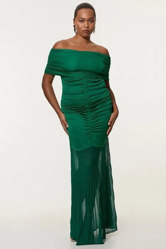 Karen Millen Plus Size Viscose Blend Slinky Sheer Knit Off The Shoulder Maxi Dress green Sale