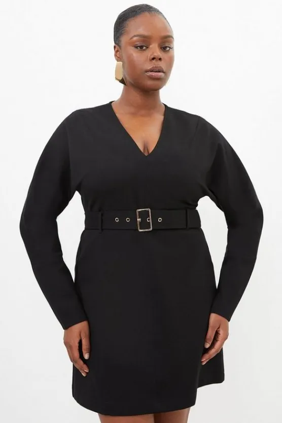 Karen Millen Plus Size V Neck Belted Ponte Jersey Mini Dress black Sale