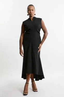 Karen Millen Plus Soft Tailored Ruched Waist Sleeveless Midi Dress black Discount