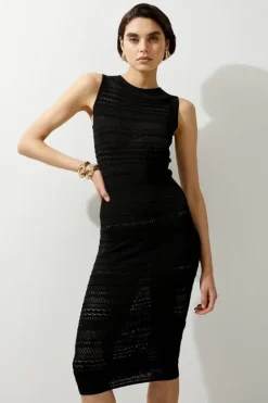 Karen Millen Pointelle Knit Racer Midi Dress black Discount