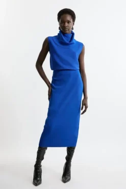 Karen Millen Polished Slinky Knit Pencil Skirt cobalt Hot
